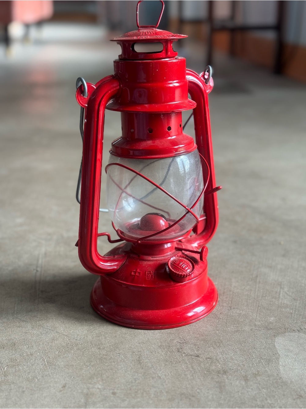 Red Vintage Real Oil Lantern with Handle Used and Rare